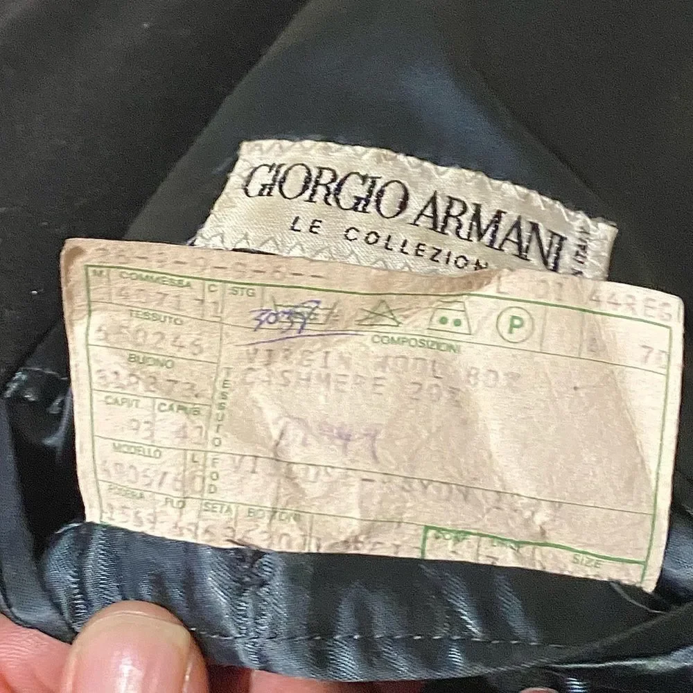 Giorgio Armani Vintage Wool Cashmere Dress Coat Black Size 44 Made in Italy